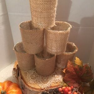 NEW- Set of 12- BURLAP Covered Votive Cups